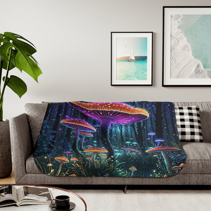 Mystic Glow Mushroom Sherpa Blanket