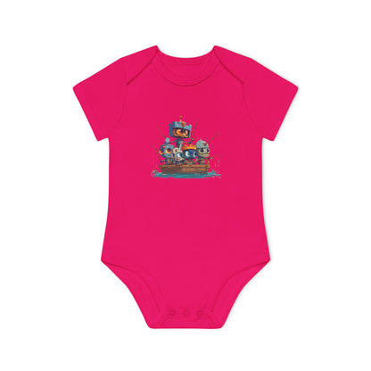 Baby Bodysuit — Cute Robot Pirate Ship Organic Infant Onesie
