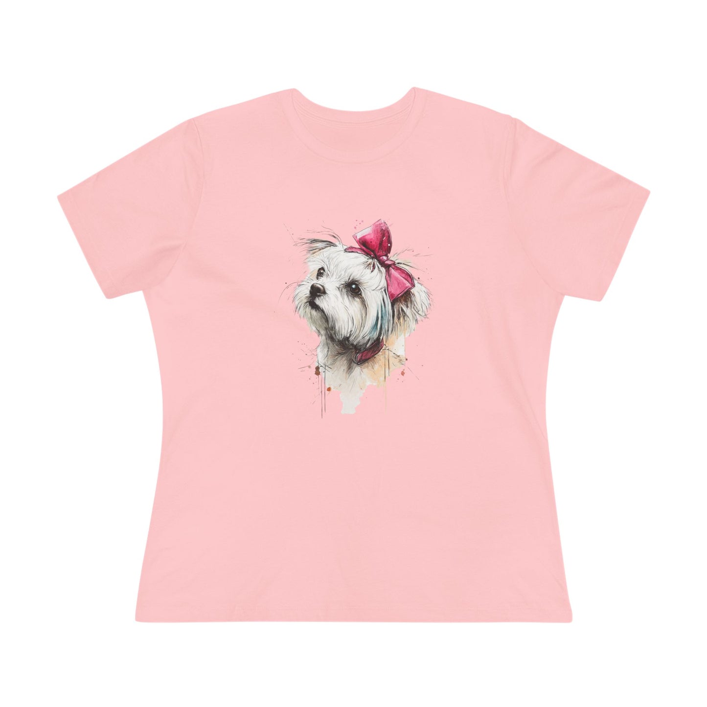 Shih Tzu Watercolor Tee — Cute Dog Portrait T‑Shirt with Pink Bow
