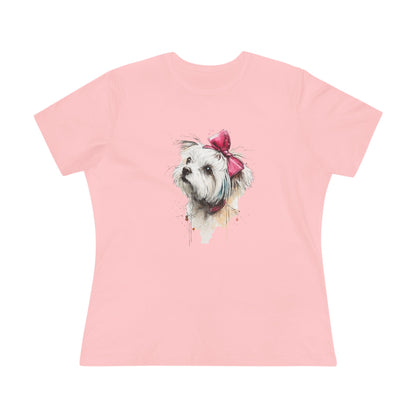 Shih Tzu Watercolor Tee — Cute Dog Portrait T‑Shirt with Pink Bow
