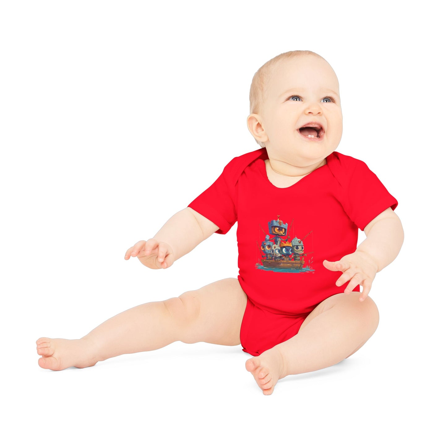 Baby Bodysuit — Cute Robot Pirate Ship Organic Infant Onesie