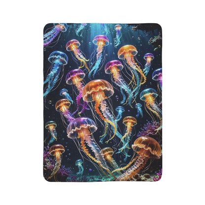 Jellyfish Sherpa Blanket — Colorful Ocean Sea Life Fleece Throw