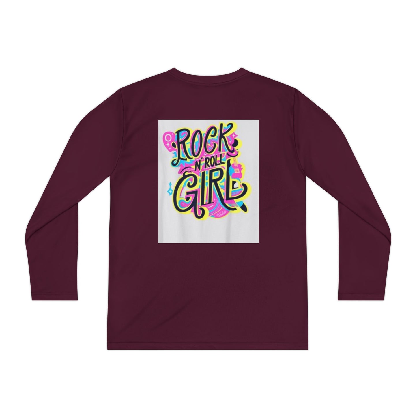 Girls Youth Long Sleeve Tee — "Rock and Roll Girl" Colorful Retro Graphic