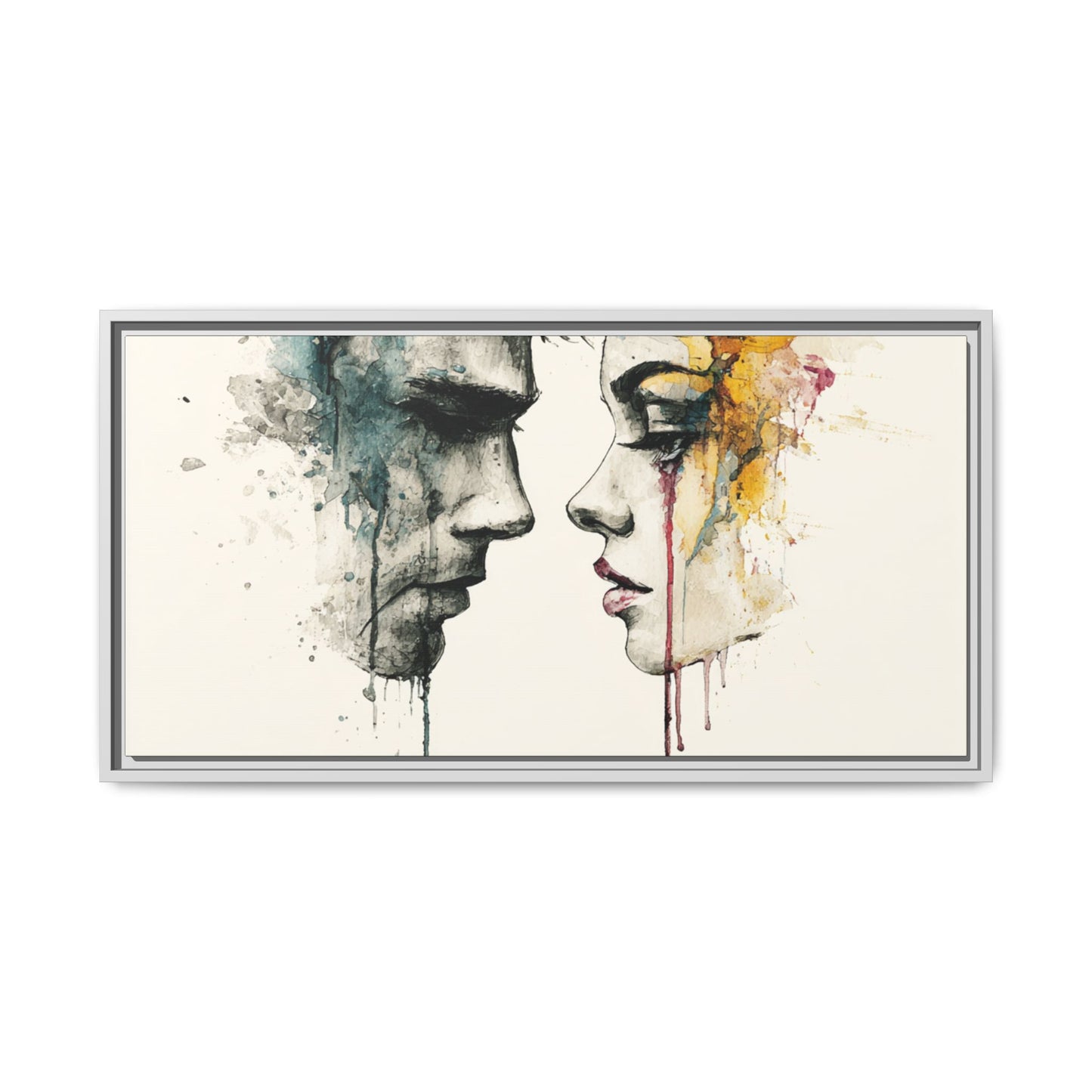 Framed Matte Canvas Art — Abstract Watercolor Faces Wall Print