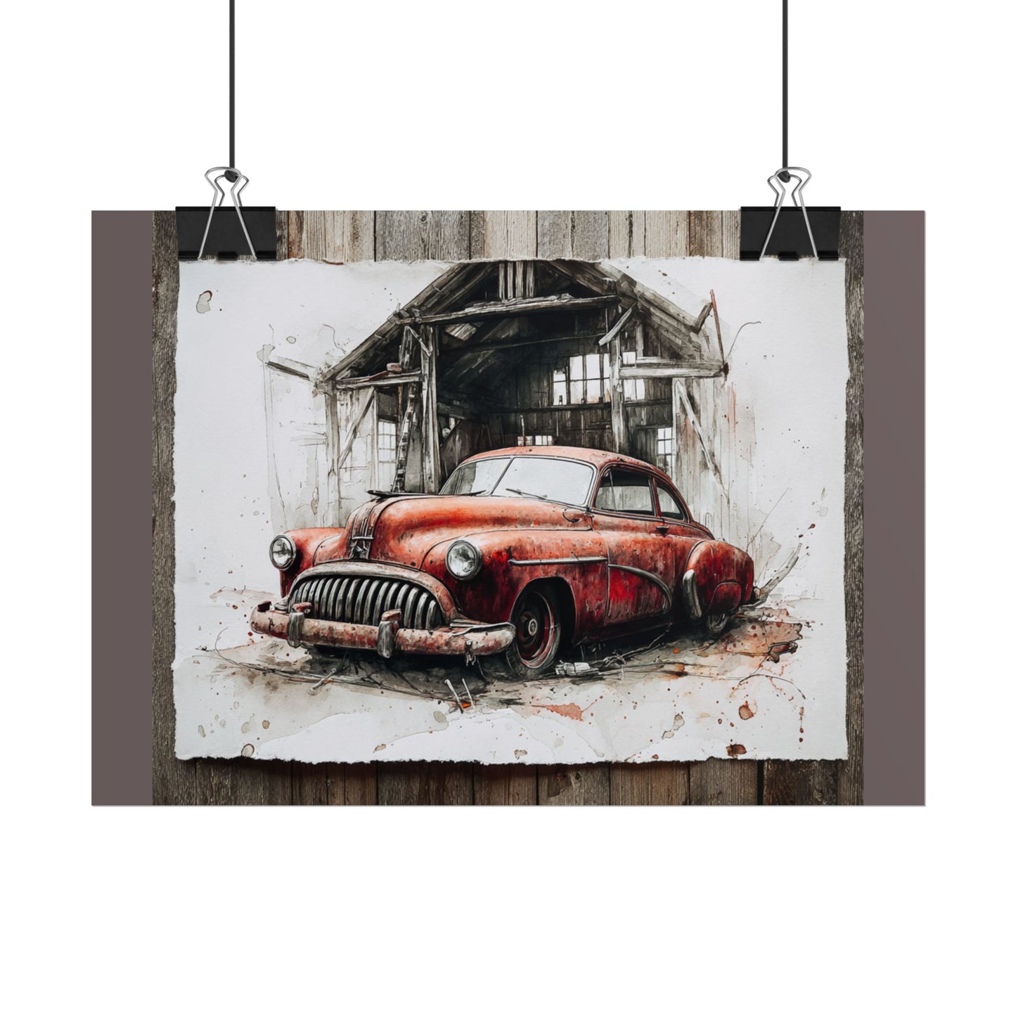 Vintage Red Car Poster — Retro Garage Rolled Art Print