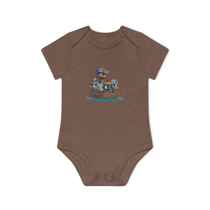 Baby Bodysuit — Cute Robot Pirate Ship Organic Infant Onesie