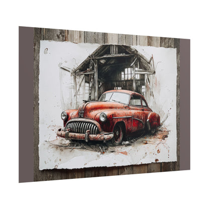 Vintage Red Car Poster — Retro Garage Rolled Art Print