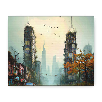 Urban Ruins Canvas Print — Post-Apocalyptic Cityscape Matte Stretched Wall Art