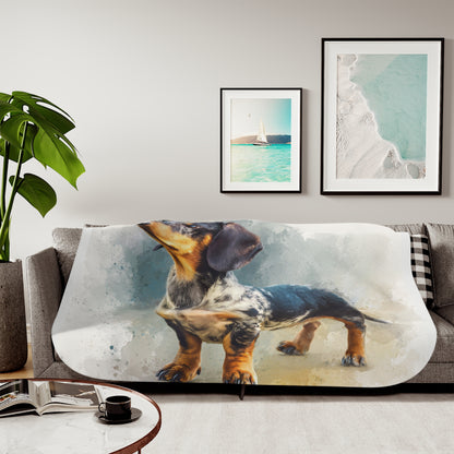 Dapple Dachshund Sherpa Blanket – Cozy Watercolor Sausage Dog Throw