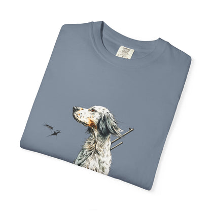 Hunting Dog Graphic T-Shirt — Watercolor Pointer with Shotgun Design