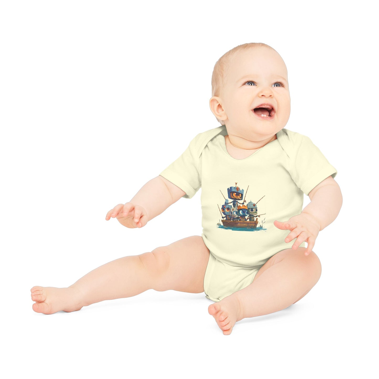 Baby Bodysuit — Cute Robot Pirate Ship Organic Infant Onesie