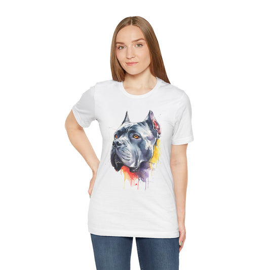 Cane Corso Dog T-Shirt — Women's  Watercolor Portrait Front, "Corso Country" Back