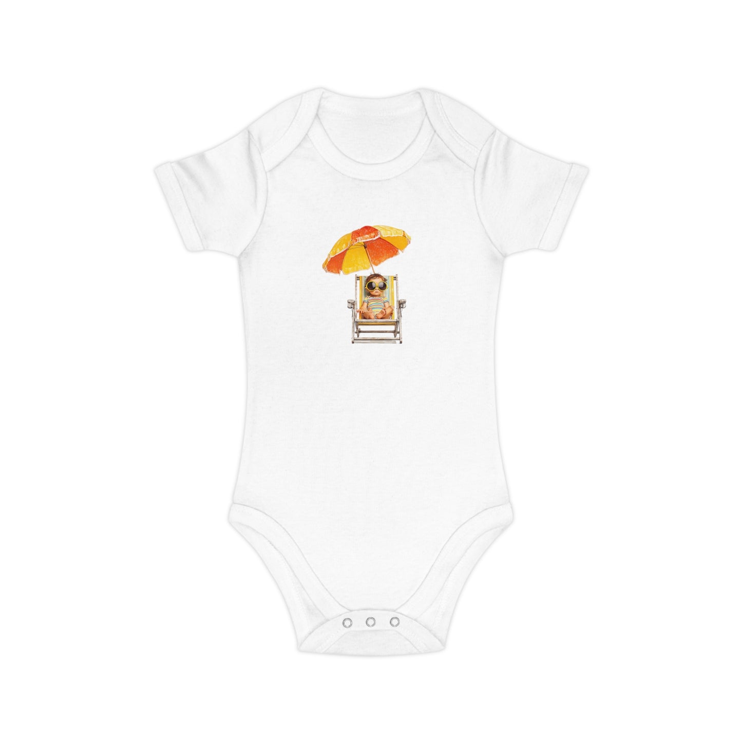 Baby Bodysuit — Cute Baby on Beach Chair with Umbrella (Combed Cotton)