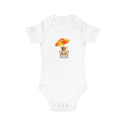 Baby Bodysuit — Cute Baby on Beach Chair with Umbrella (Combed Cotton)
