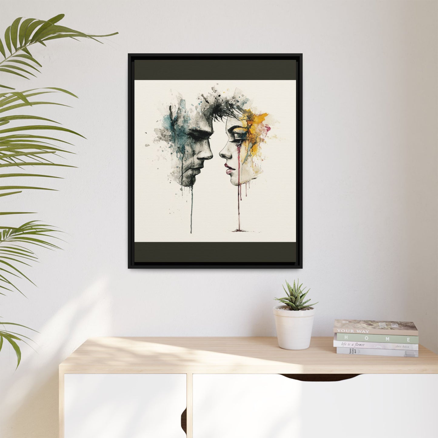 Framed Matte Canvas Art — Abstract Watercolor Faces Wall Print