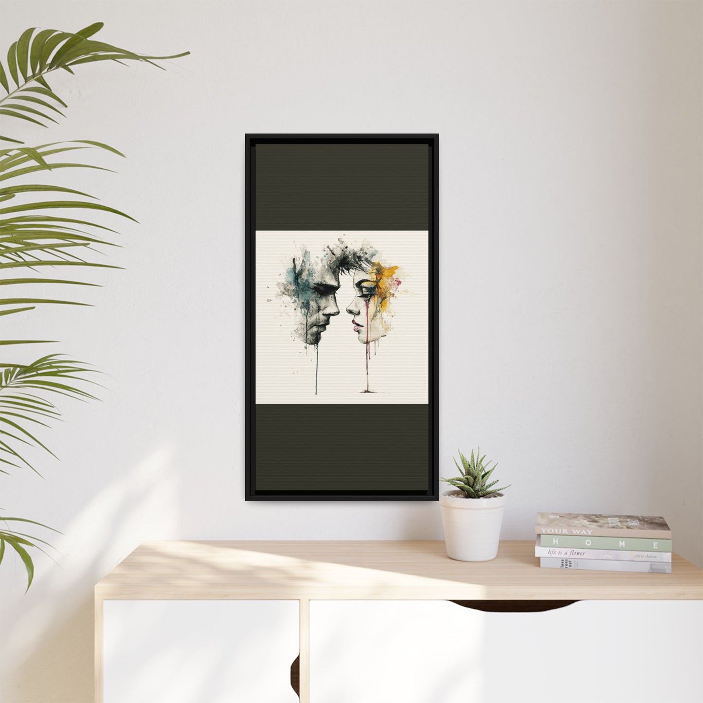 Framed Matte Canvas Art — Abstract Watercolor Faces Wall Print