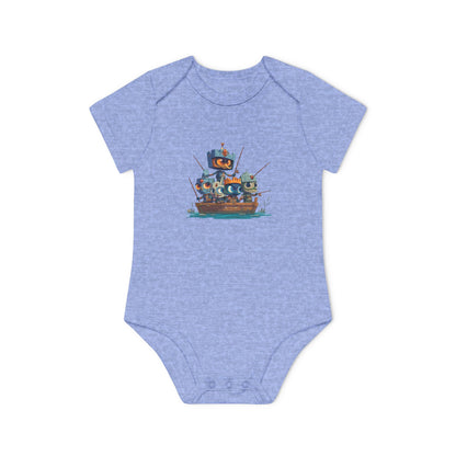 Baby Bodysuit — Cute Robot Pirate Ship Organic Infant Onesie