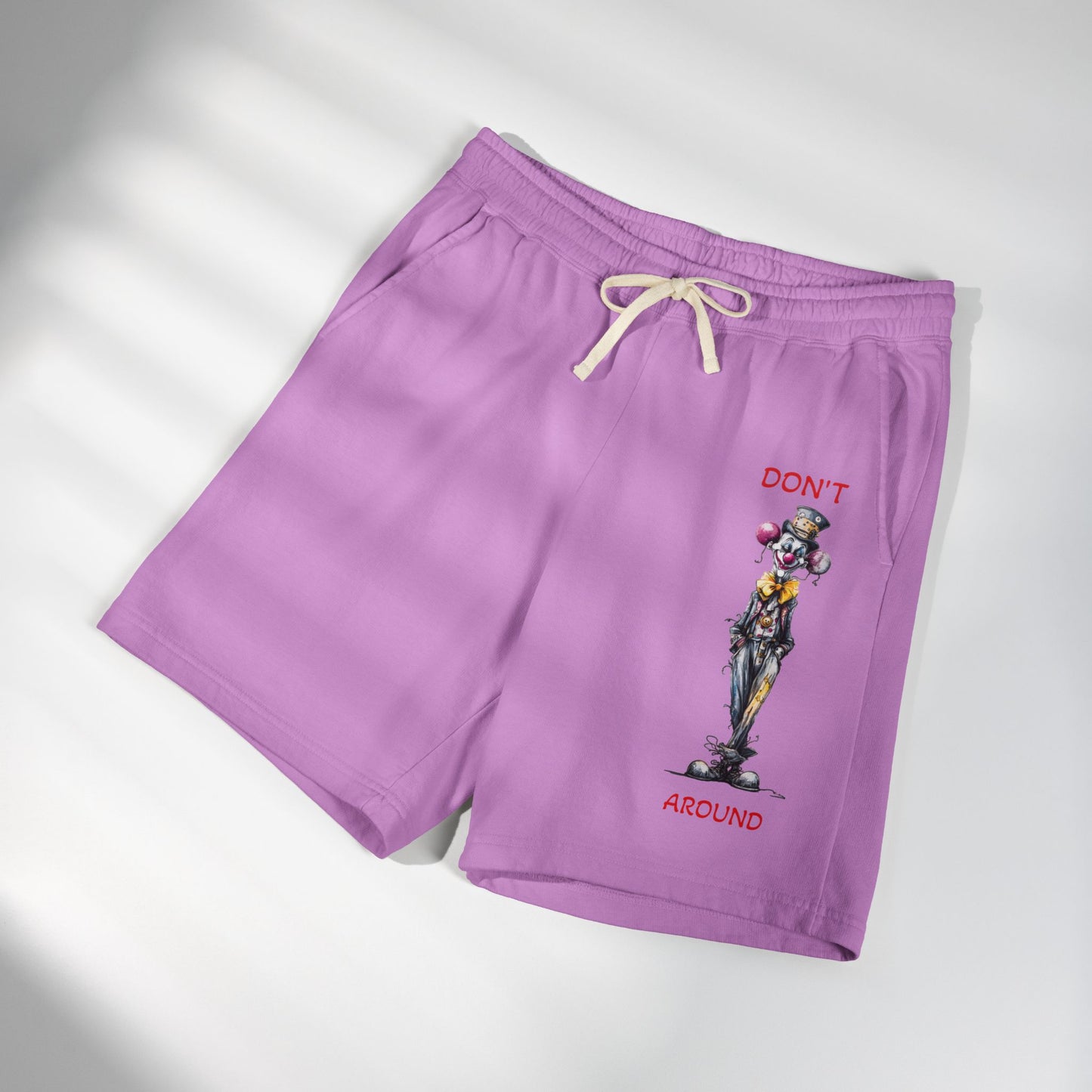 Don't Around Sweat Shorts — Graphic Clown Illustration Fleece Shorts