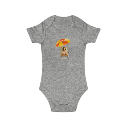Baby Bodysuit — Cute Baby on Beach Chair with Umbrella (Combed Cotton)