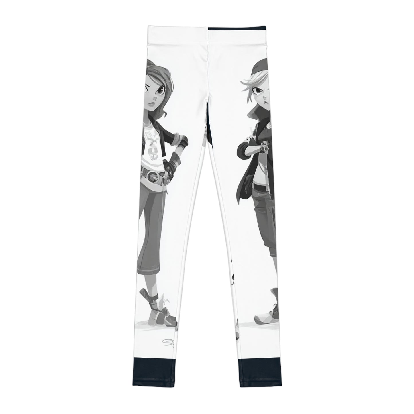Girls Youth Character Print Leggings — Black & White Gamer Girls AOP