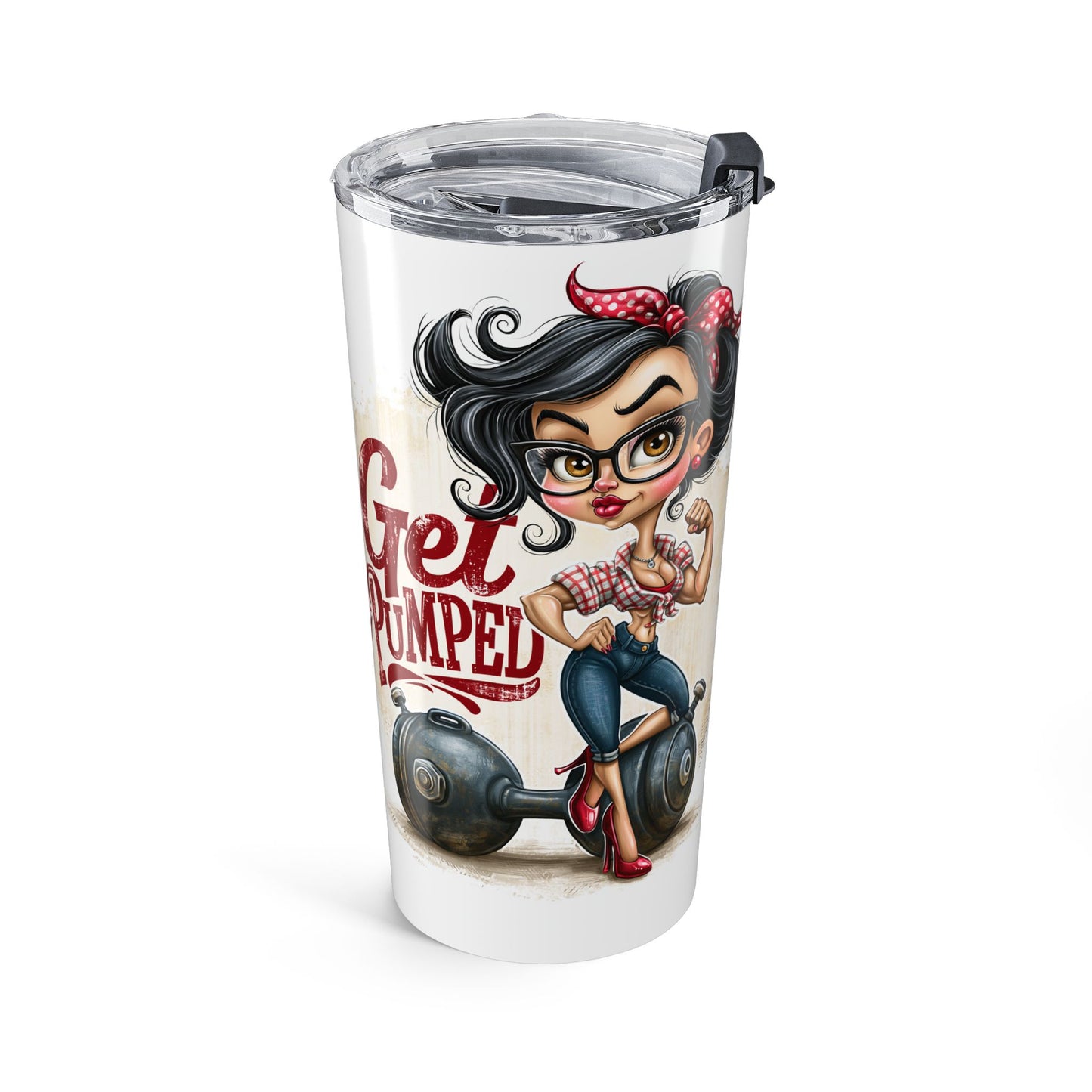 20oz Rockabilly Pin-Up Tumbler — "Get Pumped" Retro Scooter Travel Mug