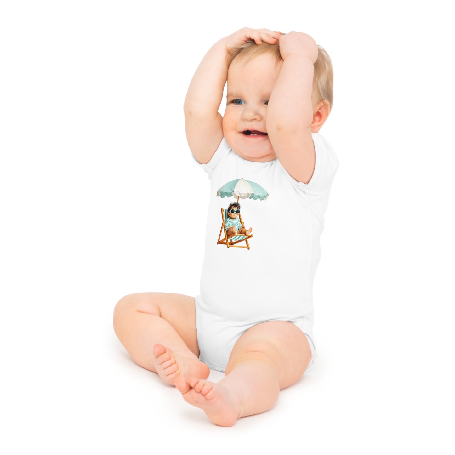 Baby Bodysuit — Beach Baby in Chair Graphic (Summer Vacation Baby Outfit)