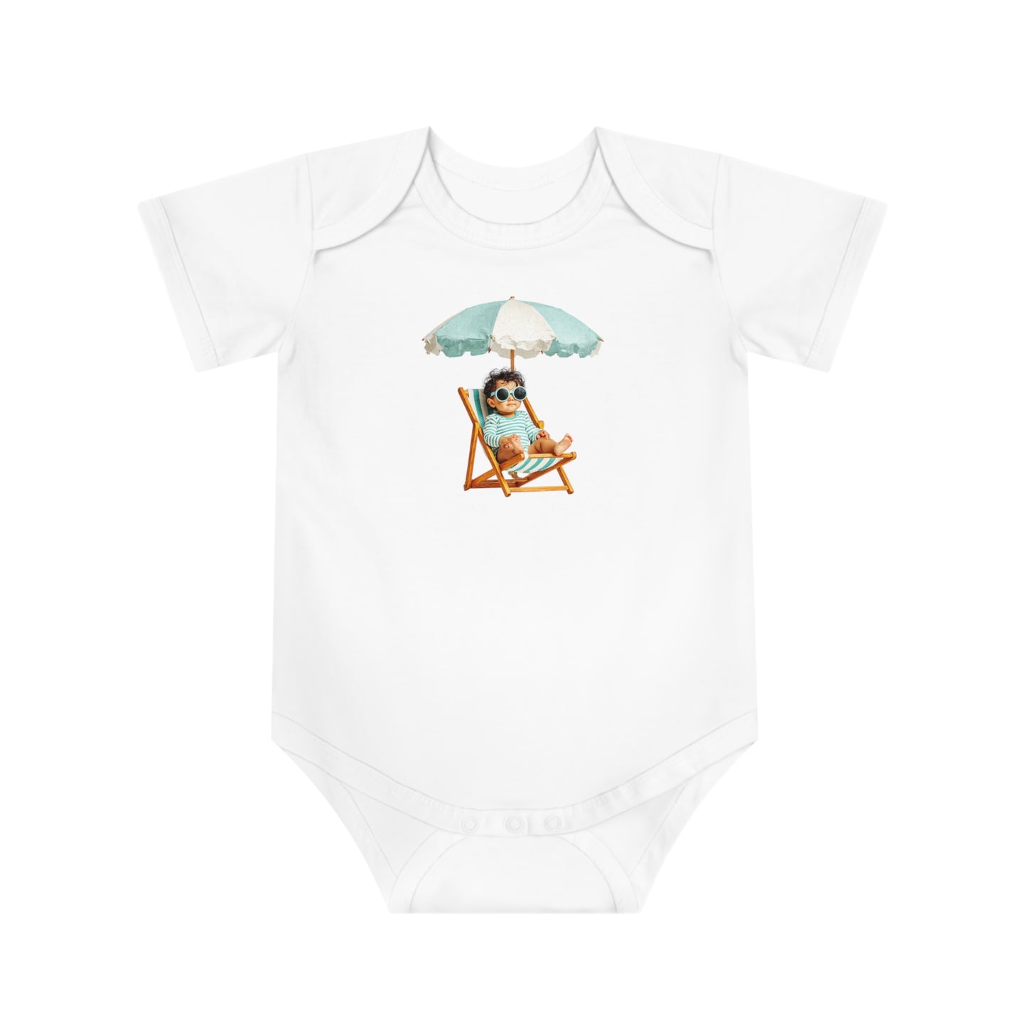 Baby Bodysuit — Beach Baby in Chair Graphic (Summer Vacation Baby Outfit)
