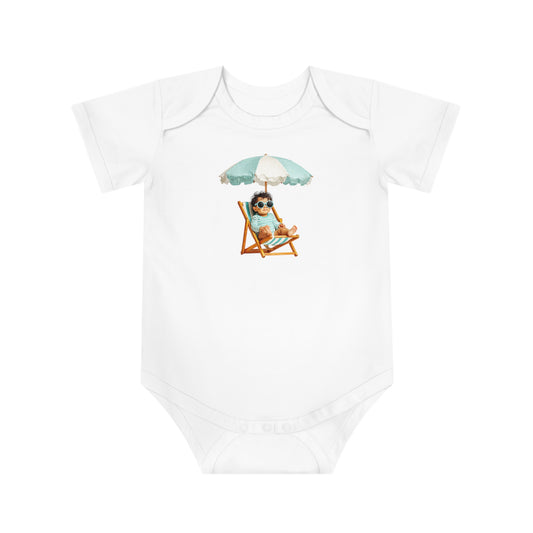 Baby Bodysuit — Beach Baby in Chair Graphic (Summer Vacation Baby Outfit)