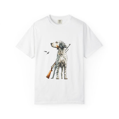Hunting Dog Graphic T-Shirt — Watercolor Pointer with Shotgun Design