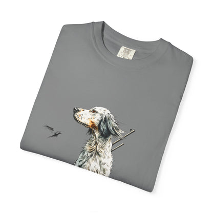 Hunting Dog Graphic T-Shirt — Watercolor Pointer with Shotgun Design