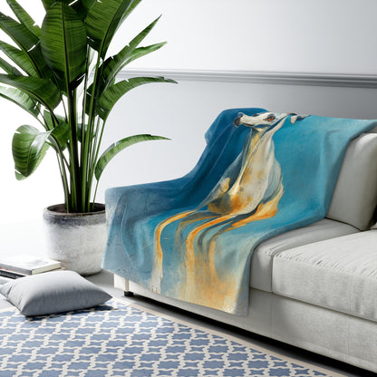 The Azawakh sighthound dog breed on a Sherpa Blanket — Blue Watercolor Greyhound Throw