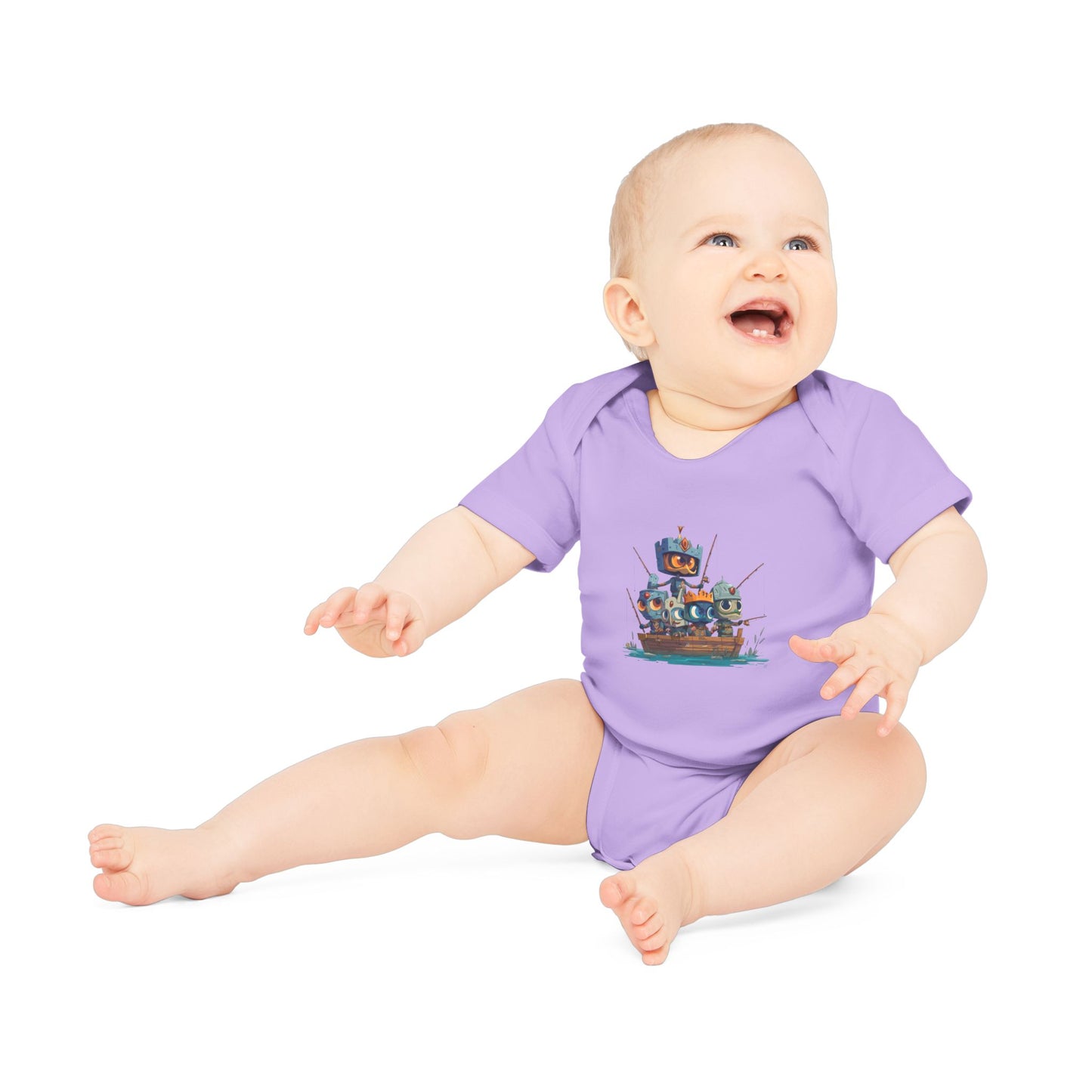 Baby Bodysuit — Cute Robot Pirate Ship Organic Infant Onesie