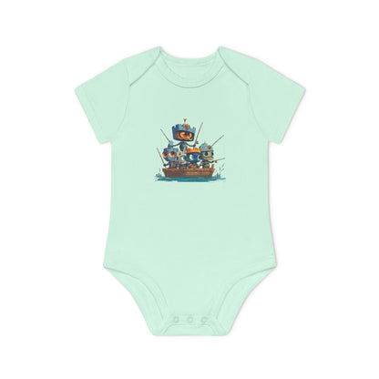Baby Bodysuit — Cute Robot Pirate Ship Organic Infant Onesie