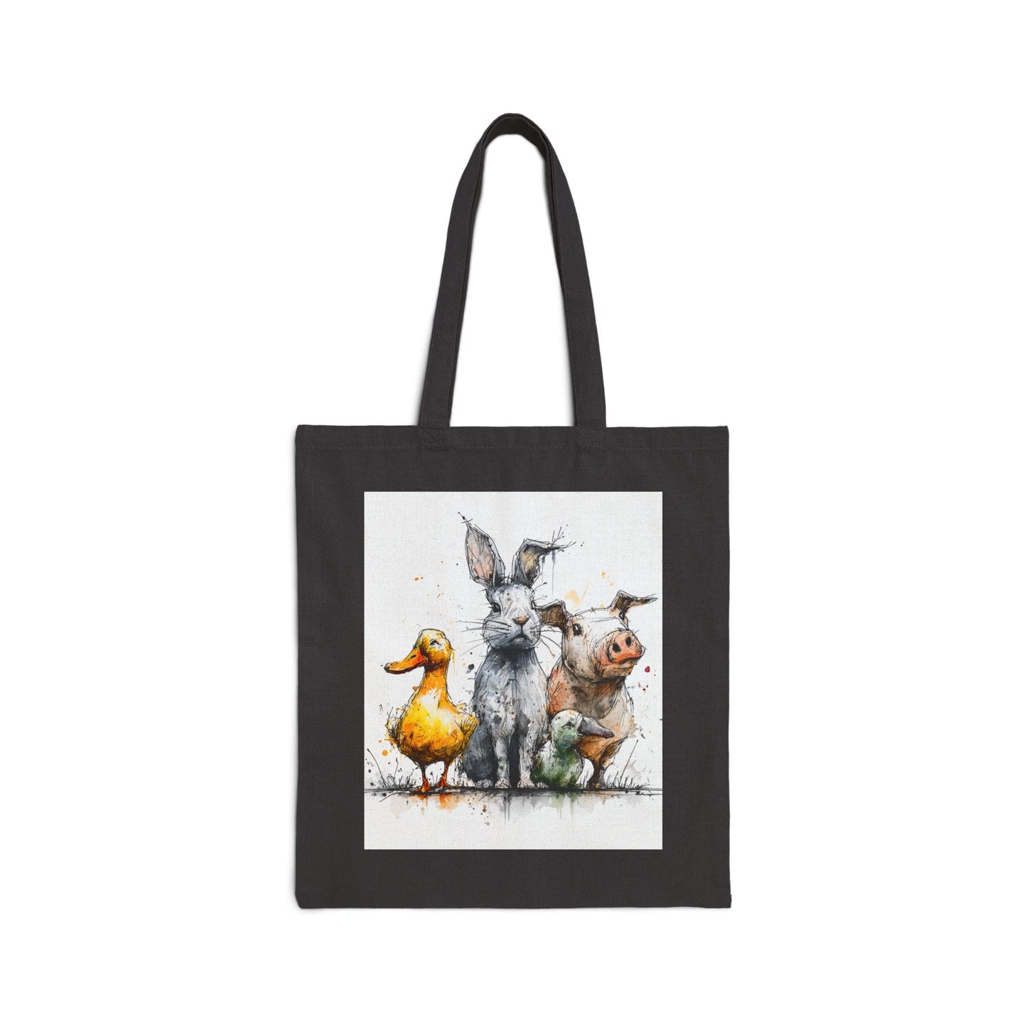 Canvas Tote Bag — Watercolor Farm Animals Duck Donkey Pig Illustration