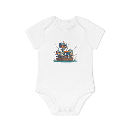 Baby Bodysuit — Cute Robot Pirate Ship Organic Infant Onesie