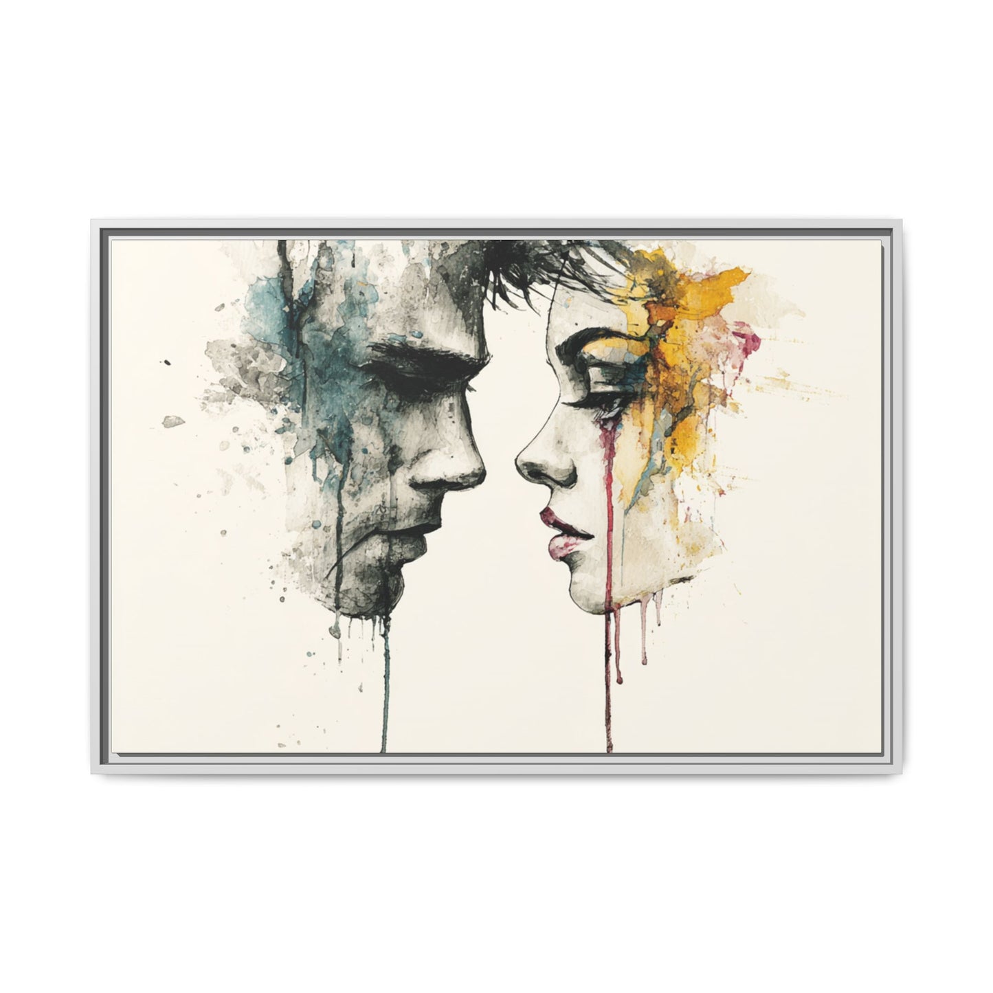 Framed Matte Canvas Art — Abstract Watercolor Faces Wall Print