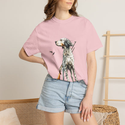 Hunting Dog Graphic T-Shirt — Watercolor Pointer with Shotgun Design