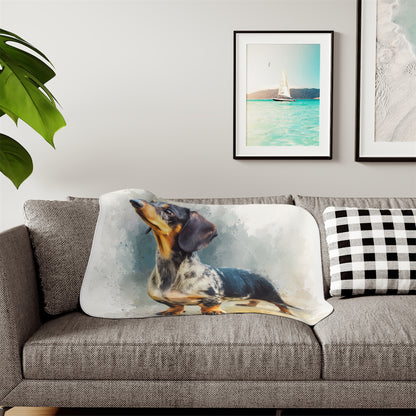 Dapple Dachshund Sherpa Blanket – Cozy Watercolor Sausage Dog Throw