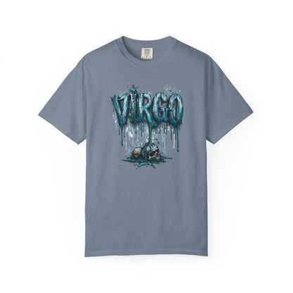 Virgo Graphic T-Shirt — Grunge Zodiac Tee with 'Virgo' Dripping Design