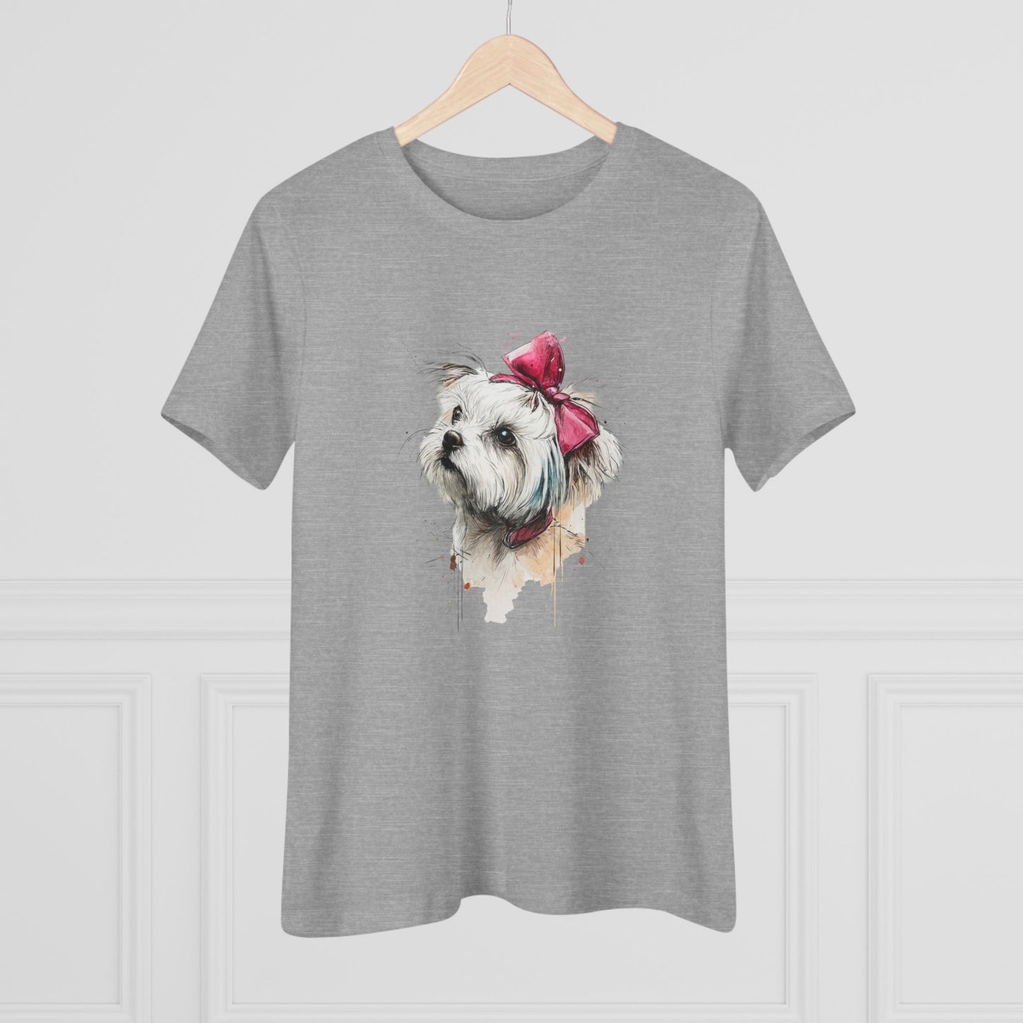 Shih Tzu Watercolor Tee — Cute Dog Portrait T‑Shirt with Pink Bow