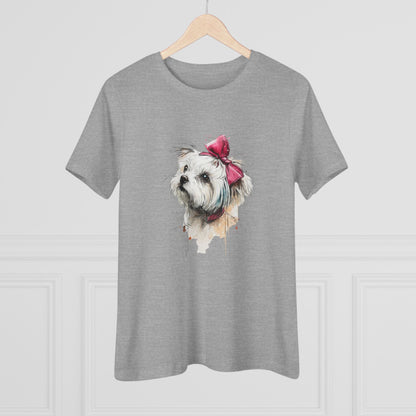 Shih Tzu Watercolor Tee — Cute Dog Portrait T‑Shirt with Pink Bow