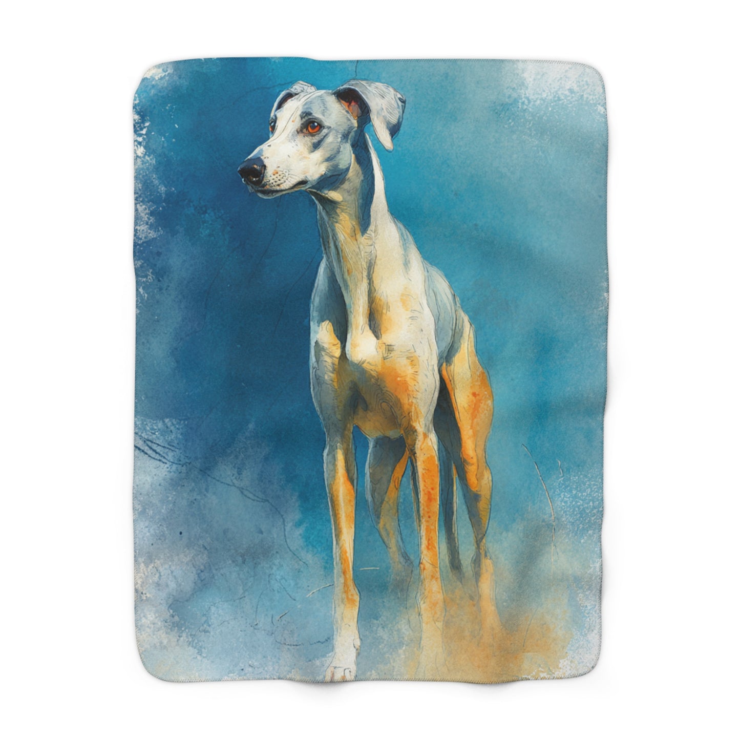 The Azawakh sighthound dog breed on a Sherpa Blanket — Blue Watercolor Greyhound Throw