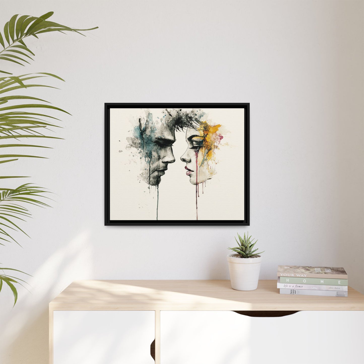 Framed Matte Canvas Art — Abstract Watercolor Faces Wall Print