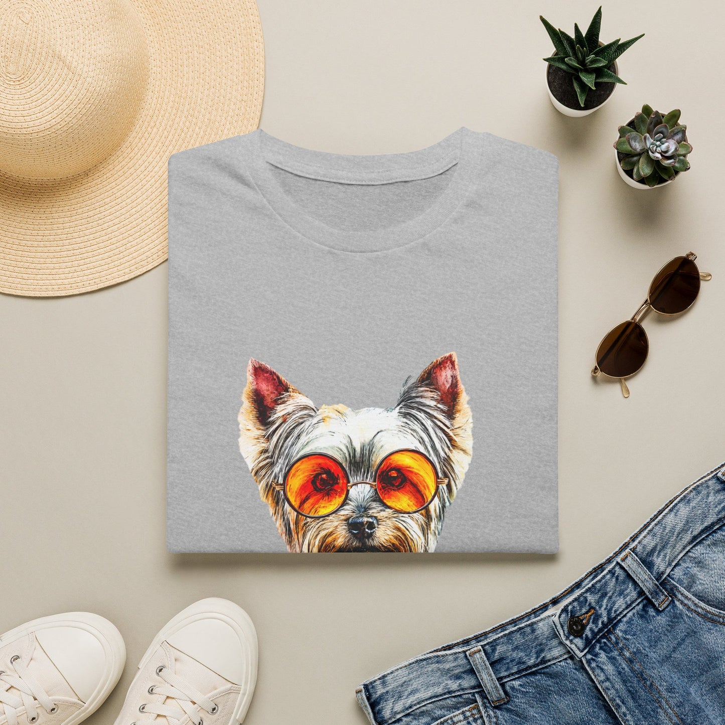 Yorkshire Terrier Sunglasses T-Shirt — Cute Pup with Orange Shades Tee