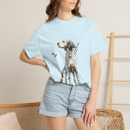Hunting Dog Graphic T-Shirt — Watercolor Pointer with Shotgun Design