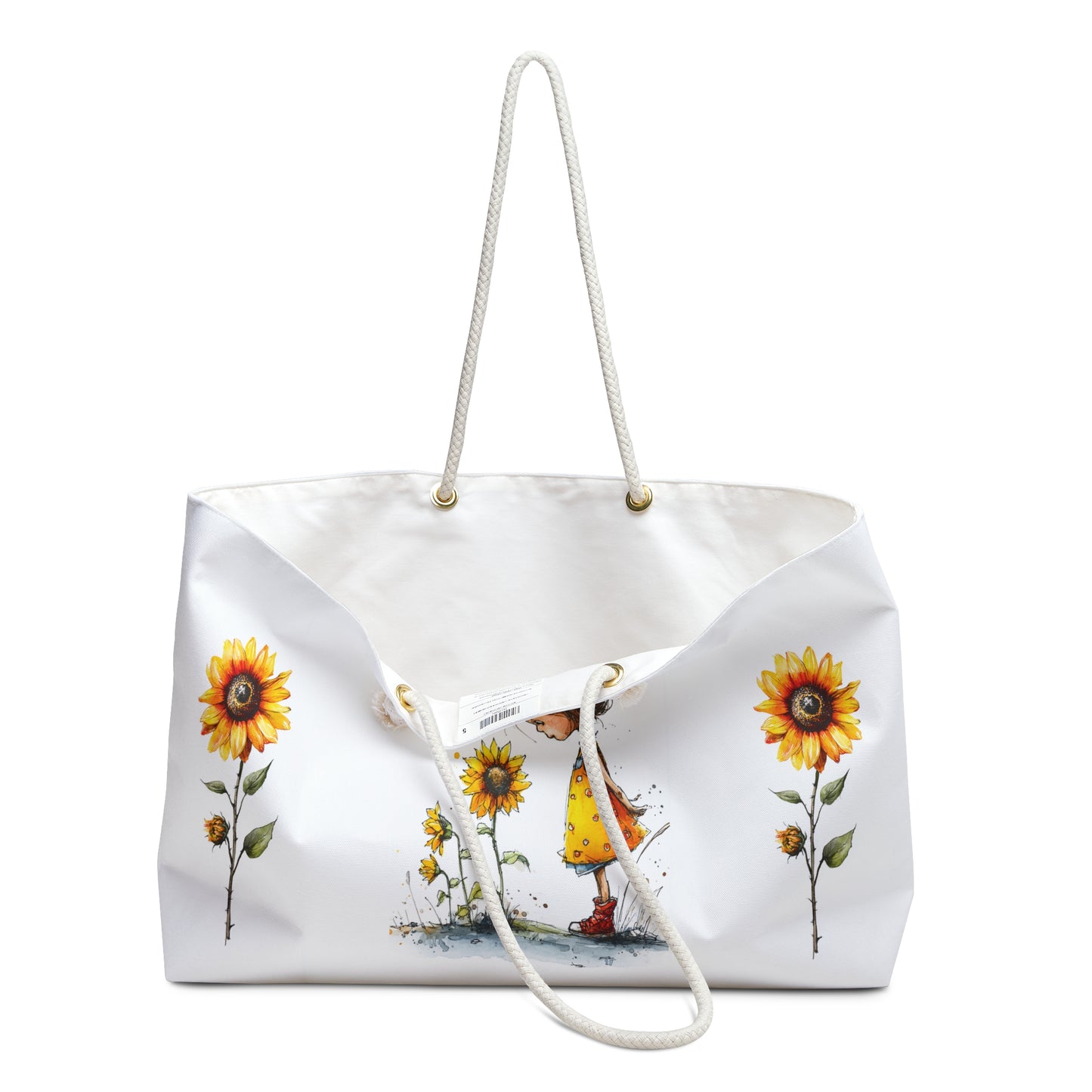Sunflower Girl Weekender Bag — Cute Watercolor Travel Tote