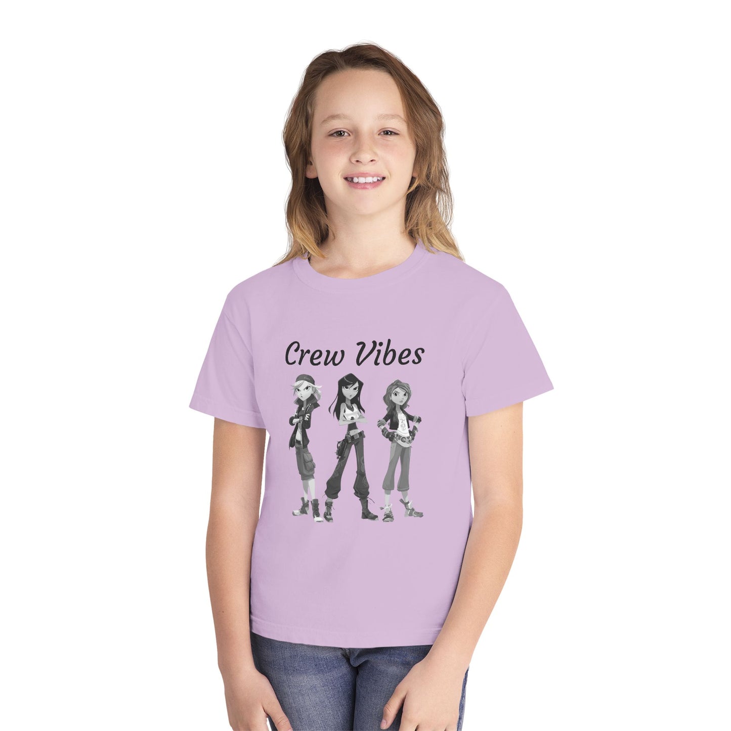 Girls Youth Tee — “The Crew” Graphic Shirt for Kids | Cool Cartoon Squad Design