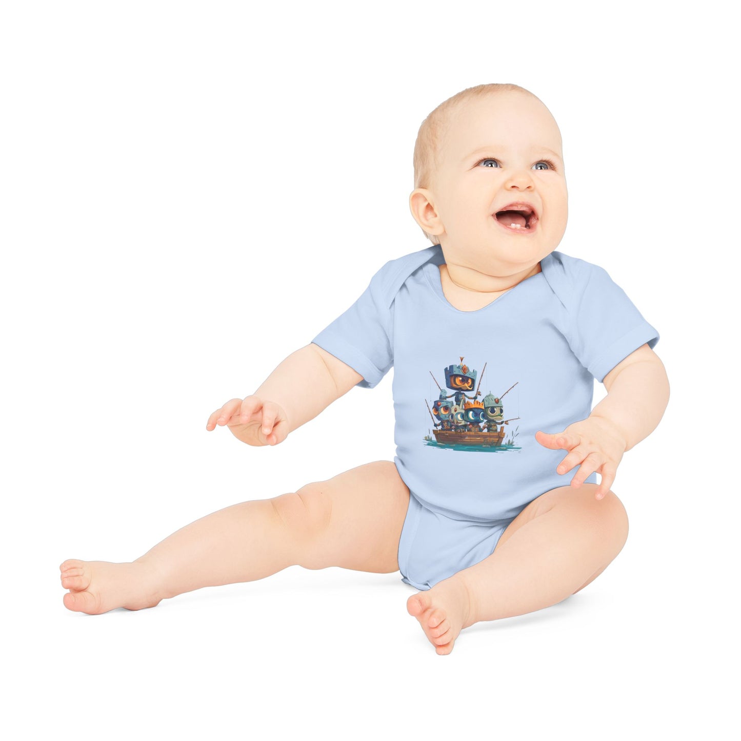 Baby Bodysuit — Cute Robot Pirate Ship Organic Infant Onesie