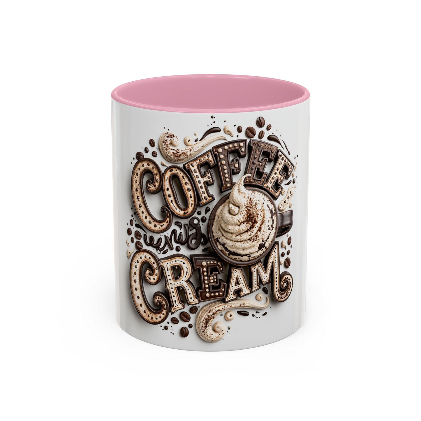 Coffee & Cream Ceramic Mug — Artistic Latte Typography (11oz, 15oz)