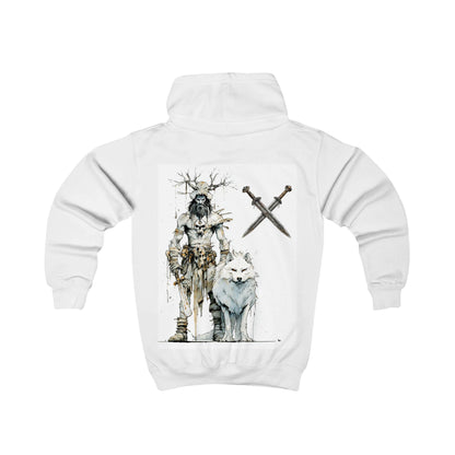 Kids Hoodie — Viking Warrior and White Wolf Graphic Pullover